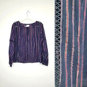 Anthropologie tryb navy metalic blouse